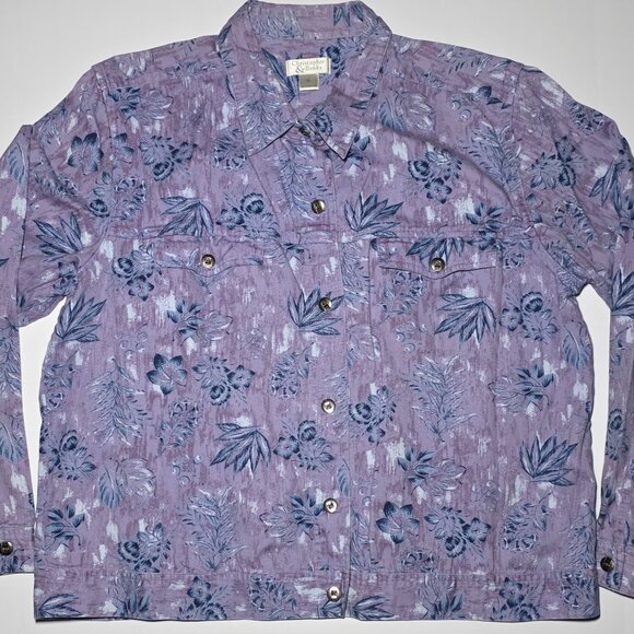 Christopher Banks Womens Purple Blue Floral Long Sleeve Button Up Blouse Size XL - Picture 1 of 13